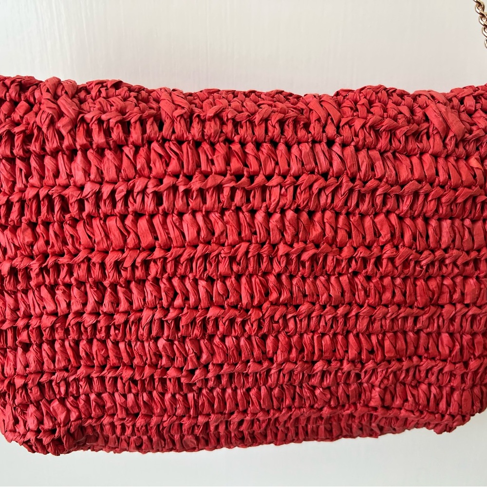 J. Crew Red Woven Scalloped Clutch with Chain - Picture 8 of 9